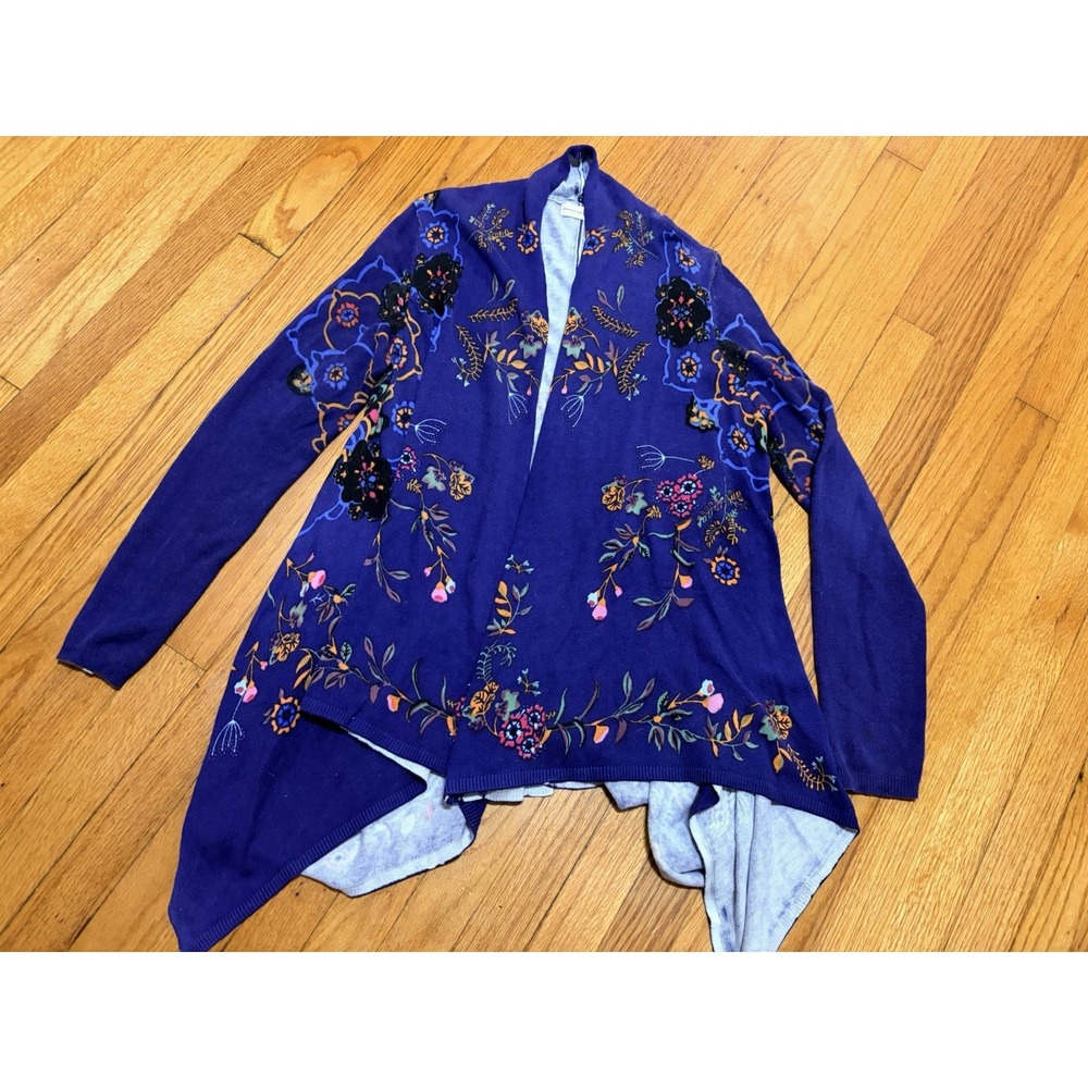 Sleeping On Snow Botanical Gardens Cardigan Open Floral Blue Purple Women Medium